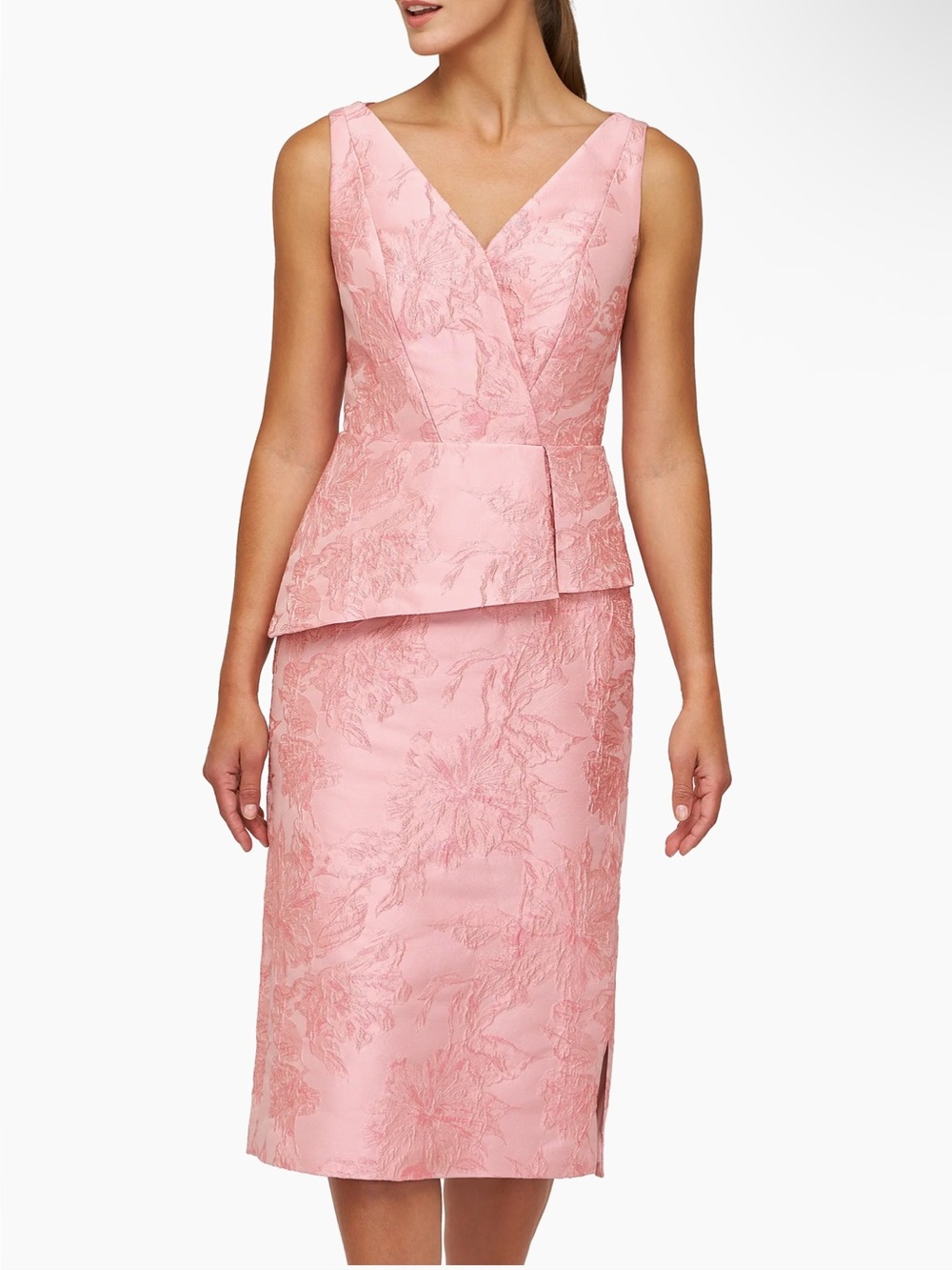 Kay Unger Azalea Floral Jacquard Peplum Midi-Dress Misty Rose 6